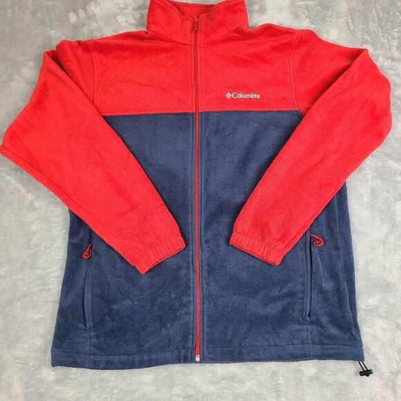 Columbia Jacket Large Dark Blue and‎ Red Full Zip Fleece Zip Pockets - Picture 1 of 7